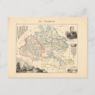 1858年 フランス アリエージュ県地図 ポストカード