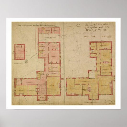 1859年のレッドハウスの設計図、ベクズリーヒース (ペンと ポスター (正面)