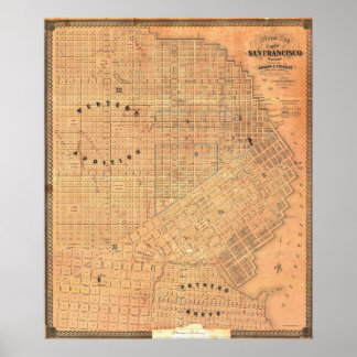 1859年のヴィンテージな詳細ゴールドサン・フランシスコ地図 ポスター