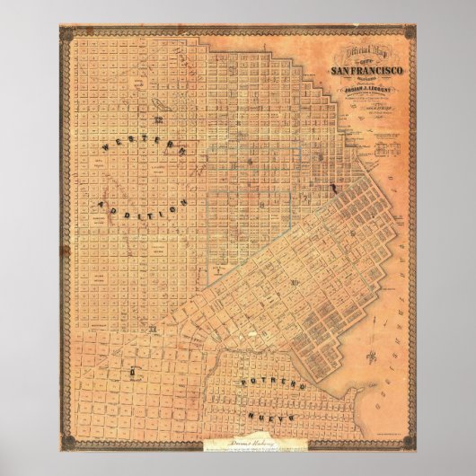1859年のヴィンテージな詳細ゴールドサン・フランシスコ地図 ポスター (正面)