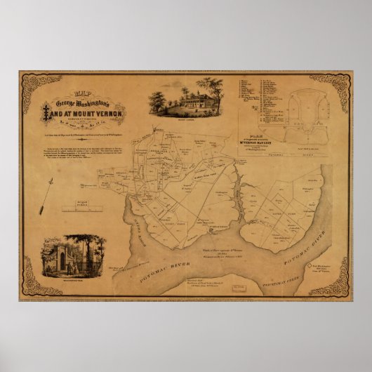 1859年ワシントン州の地図バーノン山、バージニア州 ポスター (正面)