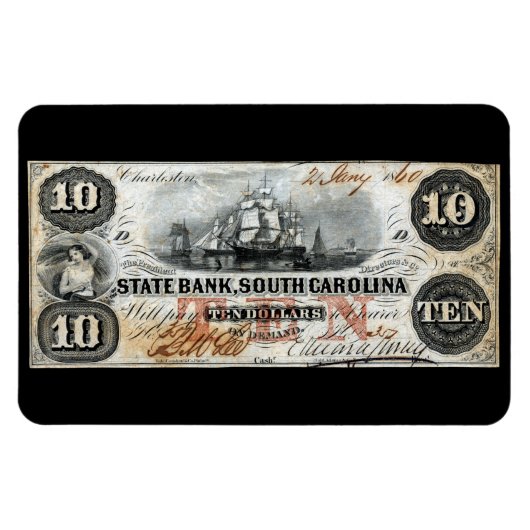 1860サウスカロライナ10ドル紙幣 マグネット (横)