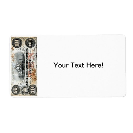 1860サウスカロライナ10ドル紙幣 ラベル (正面)