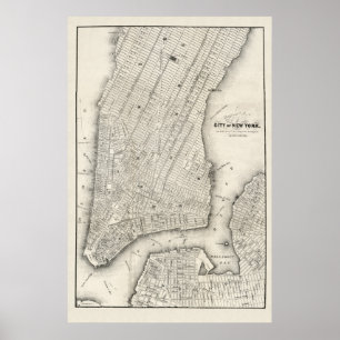 1860年のニューヨークとブルックリンのヴィンテージ地図 ポスター