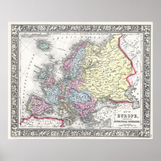 1860年のヨーロッパの古地図 ポスター (正面)