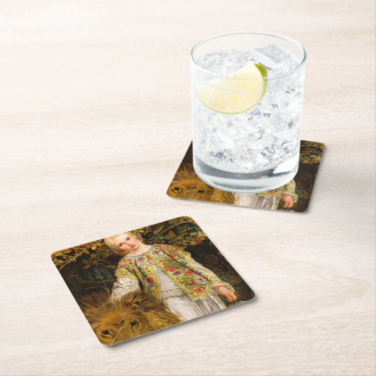 1860年ウィリアム・ベル・スコット著Una and the Lion スクエアペーパーコースター (インサイチュ)