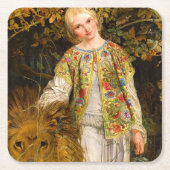 1860年ウィリアム・ベル・スコット著Una and the Lion スクエアペーパーコースター (正面)