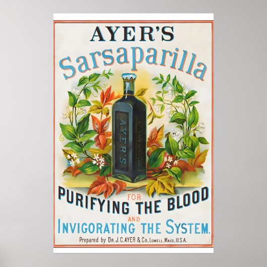 1860年代のAyers Sarsaparilla - ビンテージ特許医薬品 ポスター (正面)