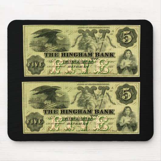 1860 Hingham Massachusetts 5ドル紙幣 マウスパッド (正面)