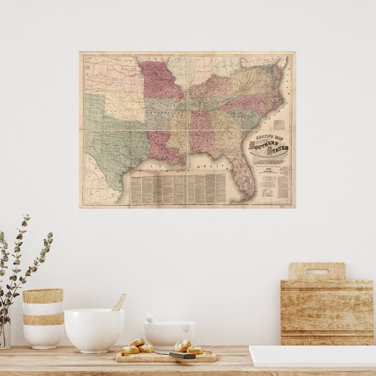 1862年アメリカ南部州の地図 ポスター (キッチン)