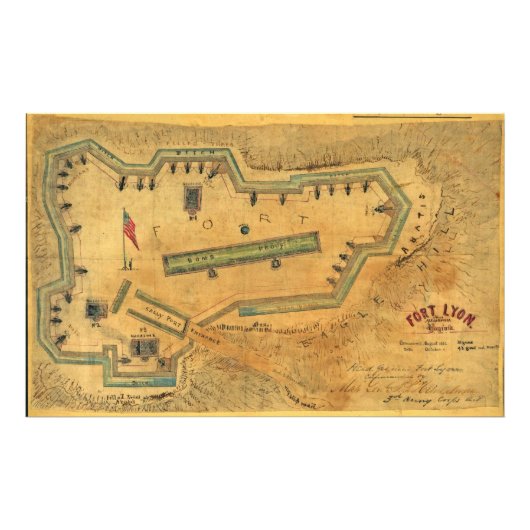 1862年内戦の地図リヨンアレクサンドリア砦 フォトプリント            (正面)