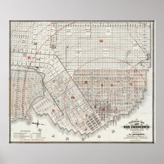 1863年 サンフランシスコ 鉄道地図 ビンテージ デザイン ポスター (正面)