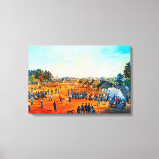 1863年 ノースカロライナ州ソールズベリーの野球試合での北軍捕虜 キャンバスプリント (正面)