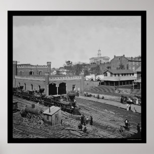 1864年ナッシュビルの鉄道基地と倉庫 ポスター