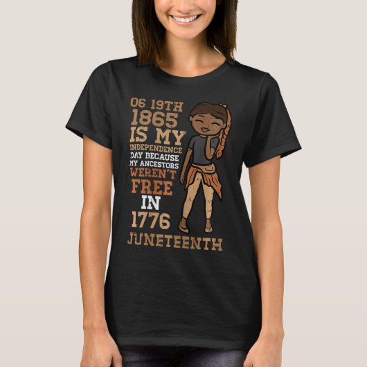 1865私の独立の日ジュネグ11ブラックガールウォム Tシャツ (正面)