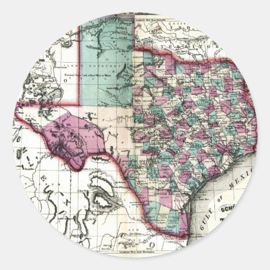 1866年の古いテキサス州の地図 ラウンドシール (正面)