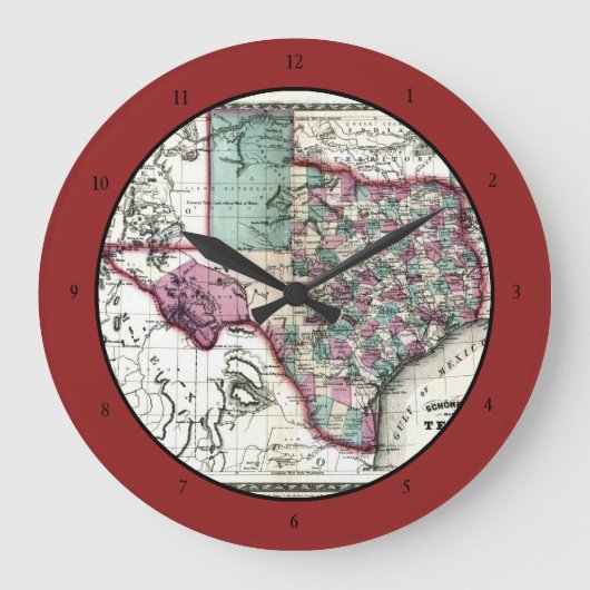 1866年テキサス州の古物地図シェンベルク&コ ラージ壁時計 (正面)