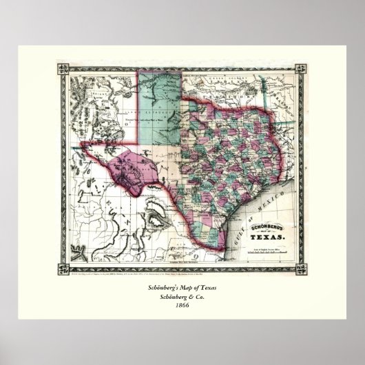1866 Antiquarian Map of Texas by Schönberg & Co. ポスター (正面)