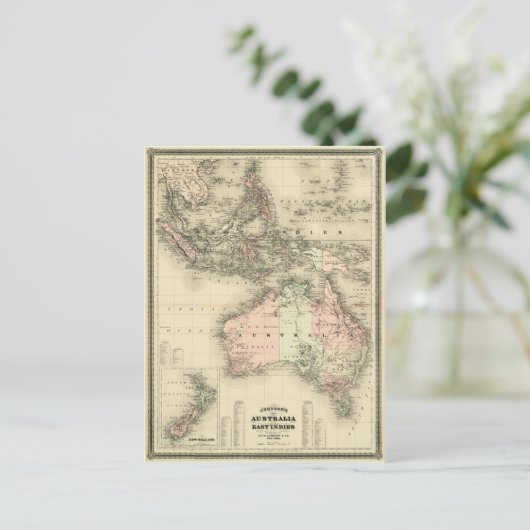 1867オーストラリアと東インディのヴィンテージマップ ポストカード (スタンド正面)