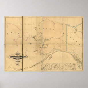 1867年アメリカロシアのアラスカ州の地図 ポスター