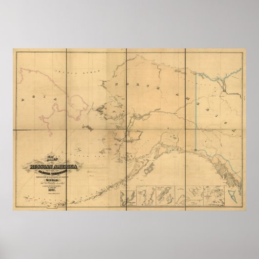 1867年アメリカロシアのアラスカ州の地図 ポスター (正面)