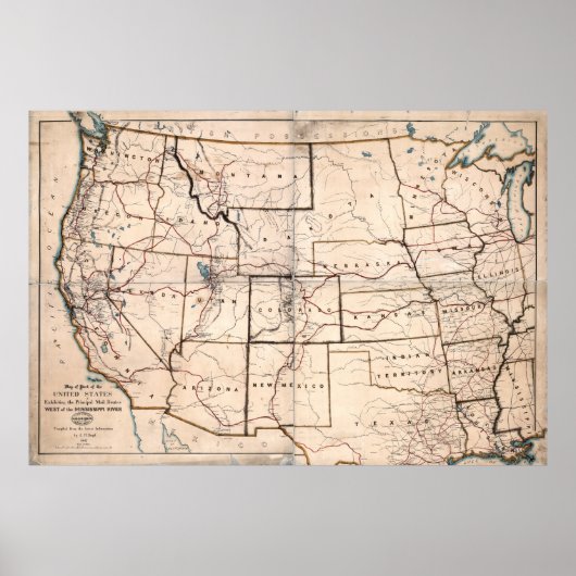 1867駅馬車と郵便ルートの地図 ポスター (正面)