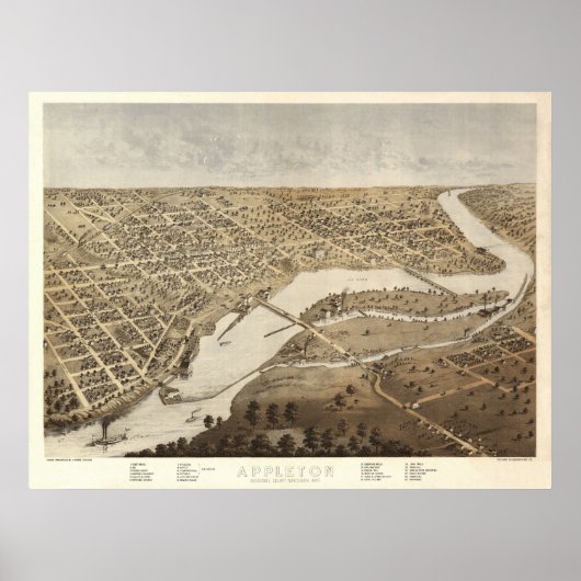 1867 Appleton, WI Bird's-eye viewパノラママップ ポスター (正面)