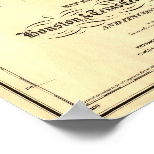 1867 Map of Houston & Texas Central Railroad ポスター (角)