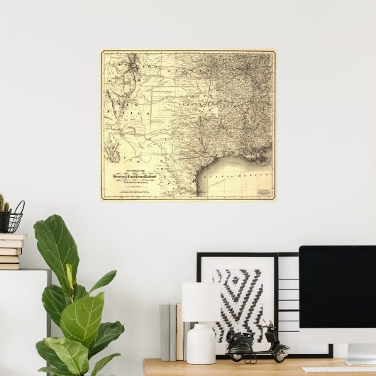 1867 Map of Houston & Texas Central Railroad ポスター (ホームオフィス)