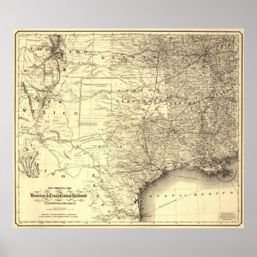 1867 Map of Houston & Texas Central Railroad ポスター (正面)