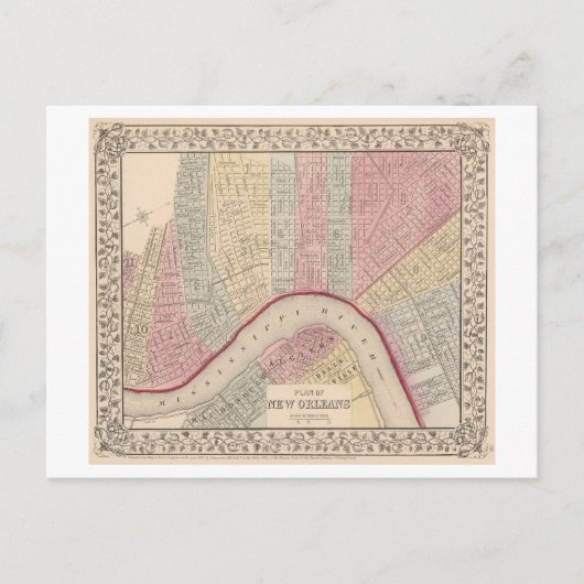 1868年のニューオーリンズ古地図 ポストカード (正面)