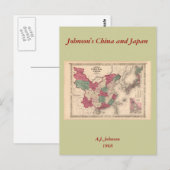 1868年の地図 – ジョンソンの中国と日本 ポストカード (正面/裏面)