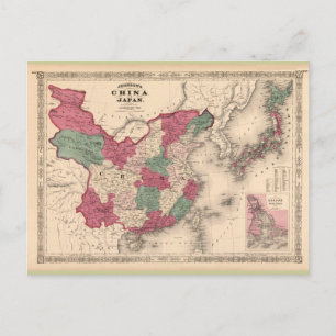1868年地図 – ジョンソン中国と日本 ポストカード