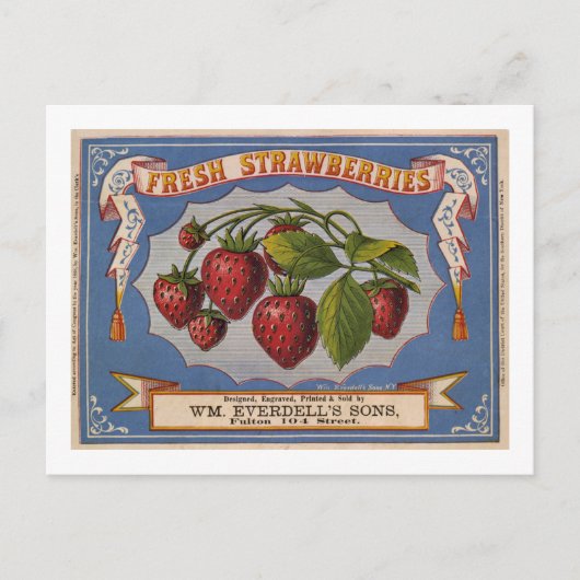 1868年頃の新鮮なイチゴのためのヴィンテージ広告 ポストカード (正面)