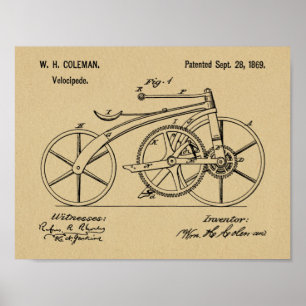 1869チェーンレス自転車特許スケッチプリント ポスター