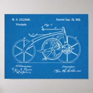 1869チェーンレス自転車特許スケッチプリント ポスター