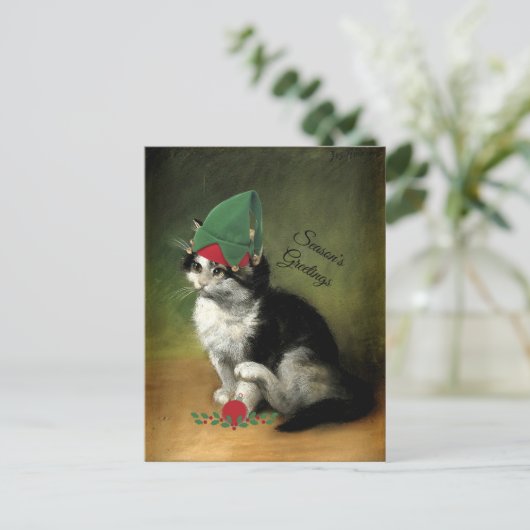 186.子猫の古いファッションドクリスマス シーズンポストカード (スタンド正面)