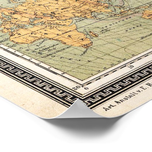 1870ボーアとブロムの世界地図メルカトル図法 ポスター (角)