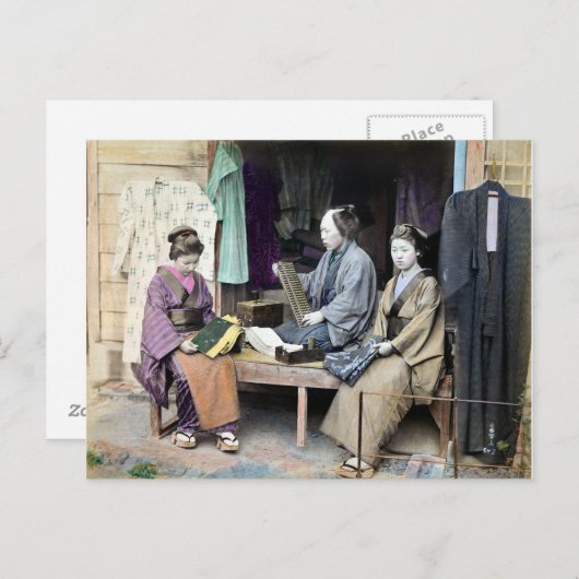 1870年の日本の織物商 ポストカード (正面/裏面)