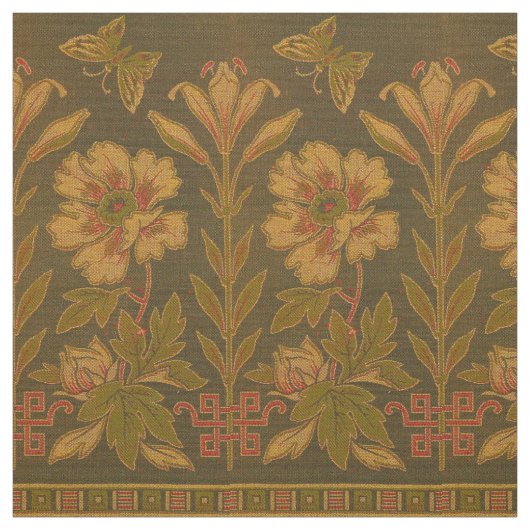1870年ビクトリアン頃の蝶と花の模様 ファブリック (見本)