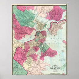1870年 ボストン 古地図 ポスター