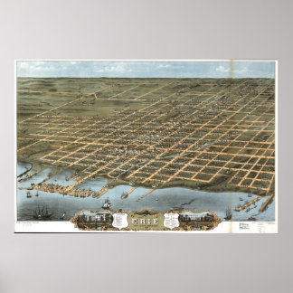 1870 Erie, PAバードズアイビューパノラママップ ポスター