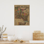 1871年の鉄道/郵便局の地図MNとWI ポスター (キッチン)