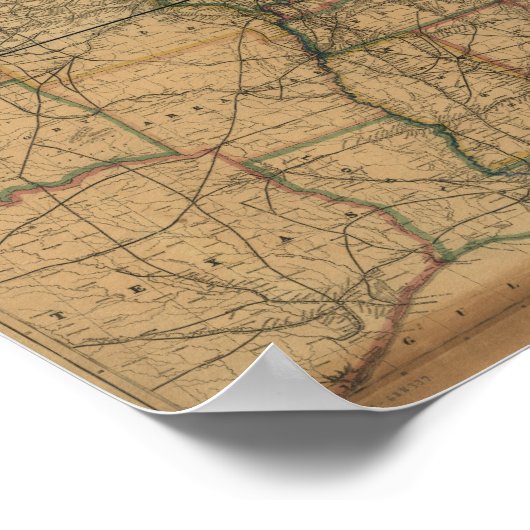 1871年アメリカ・カナダの鉄道と距離地図 ポスター (角)