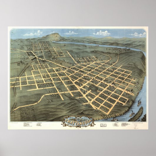 1871 Chattanooga, TN Birds Eye View Panoramic Map ポスター (正面)