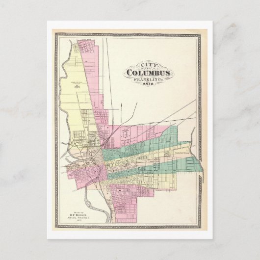 1872年オハイオ州コロンバスの古地図 ポストカード (正面)