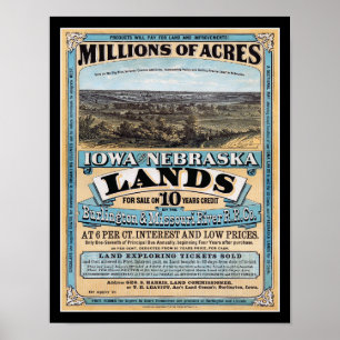 1872 Iowa Nebraska土地販売 ポスター