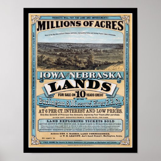 1872 Iowa Nebraska土地販売 ポスター (正面)