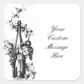 1873ヴィンテージワインボトルと葡萄と葉 スクエアシール (正面)