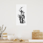 1873ヴィンテージワインボトルと葡萄と葉 ポスター (キッチン)